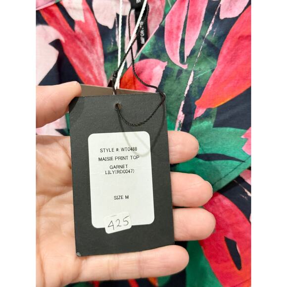 NWT Marissa Webb Maisie Floral Print Ruffle Hem Blouse Top Garnet Lily Women's M - Picture 4 of 7